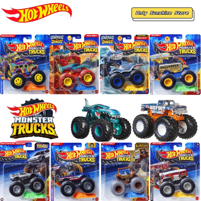 Hot Wheels Car Monster Trucks - 2025年ホットウィールモンスタートラック Fyj44 HWタイガーシャークビッグフットポピー 1/64スケールダイキャストモデルカーおもちゃ 男の子誕生日プレゼント