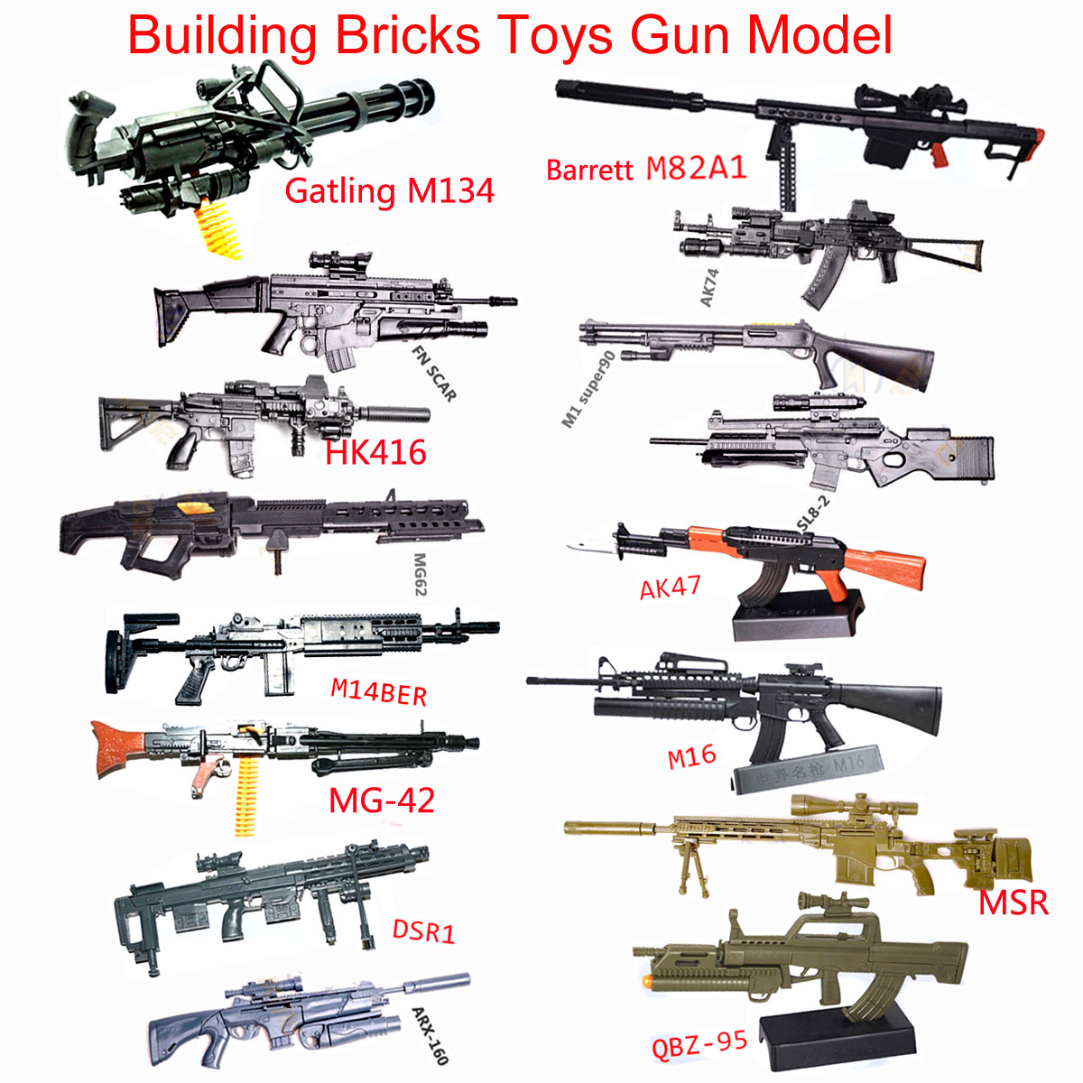 Model Kit Weapons - 1:6スケールおもちゃミニガンモデル M134 MG42 AK47 98K ライフル