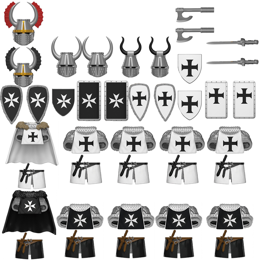 Model Kit Knight - MOC 中世軍事戦争騎士軍シールド武器服ヘルメットビルディングブロック戦士剣槍レンガのおもちゃキッズギフト