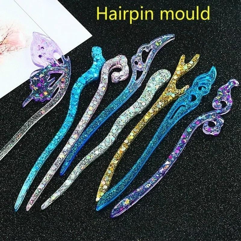 Model Kit Resin - 新しい透明ヘアピンシリコーン特殊金型樹脂 DIY ヘアジュエリー作成金型エポキシ樹脂金型女性の髪の装飾