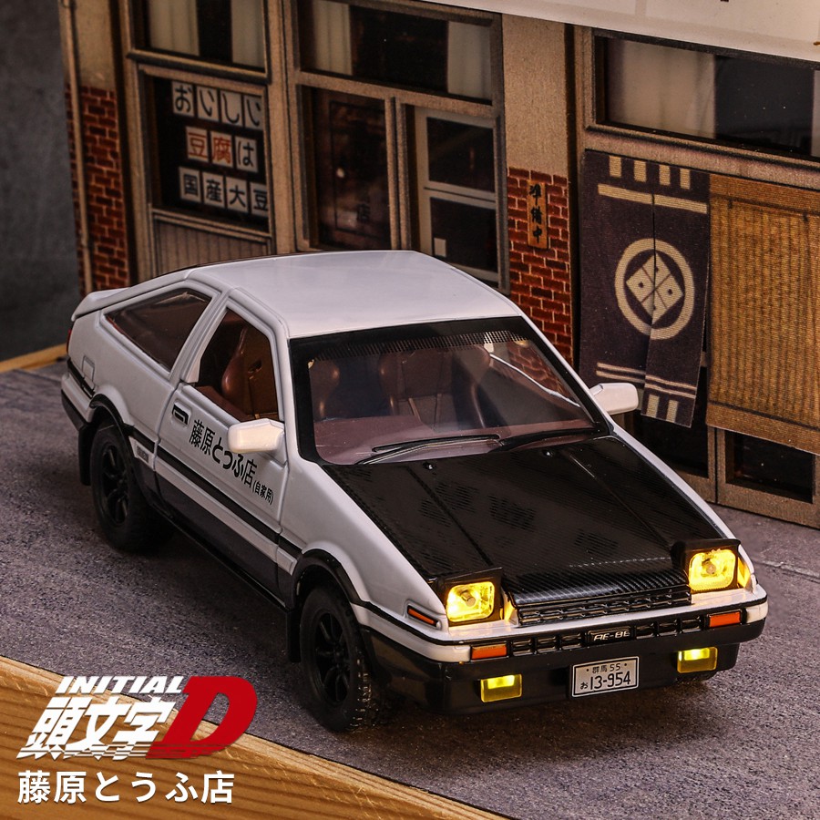 Model Kit Initial D - 1/32 頭文字 D AE86 おもちゃの車ダイキャストトヨタミニチュアモデルプルバックサウンドライトドア開閉可能な教育コレクションギフト子供