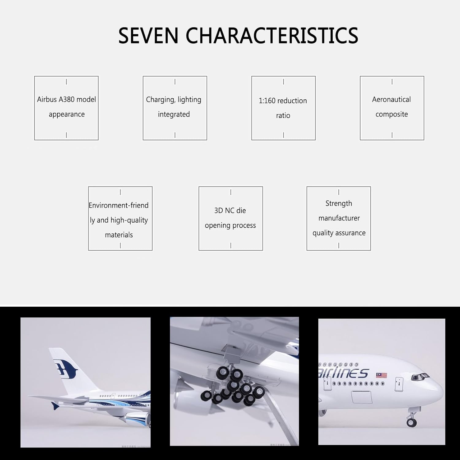 1:160 スケールマレーシア航空 A380 金属飛行機モデ - Model Kit Resin のレビューと価格